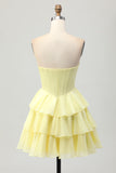 Yellow Strapless Corset A Line Beaded Homecoming Dress