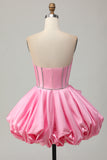 Pink Strapless A Line Corset Beaded Homecoming Dress with Rhinestones