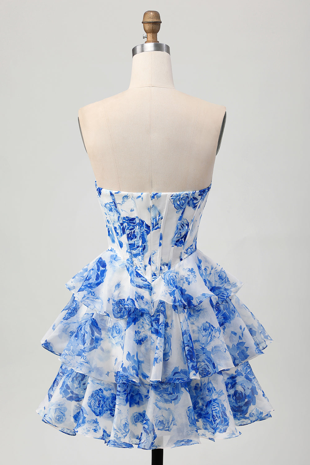 Strapless A-Line Corset Tiered Fuchsia Floral Homecoming Dress