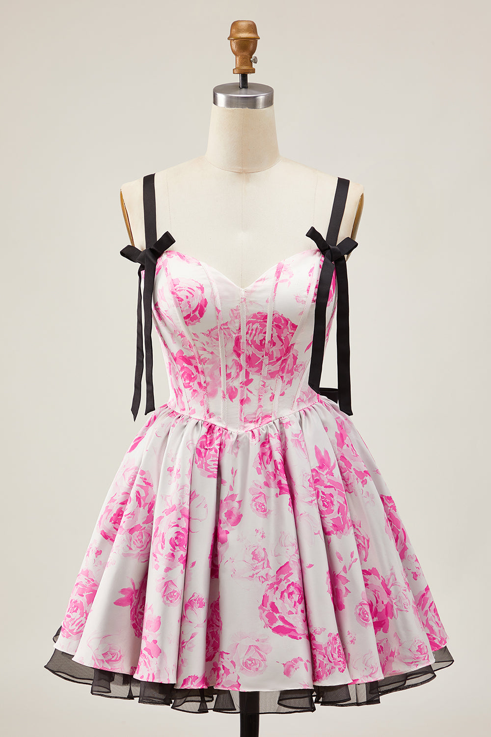 White Blue Floral Corset A Line Short Homecoming Dress