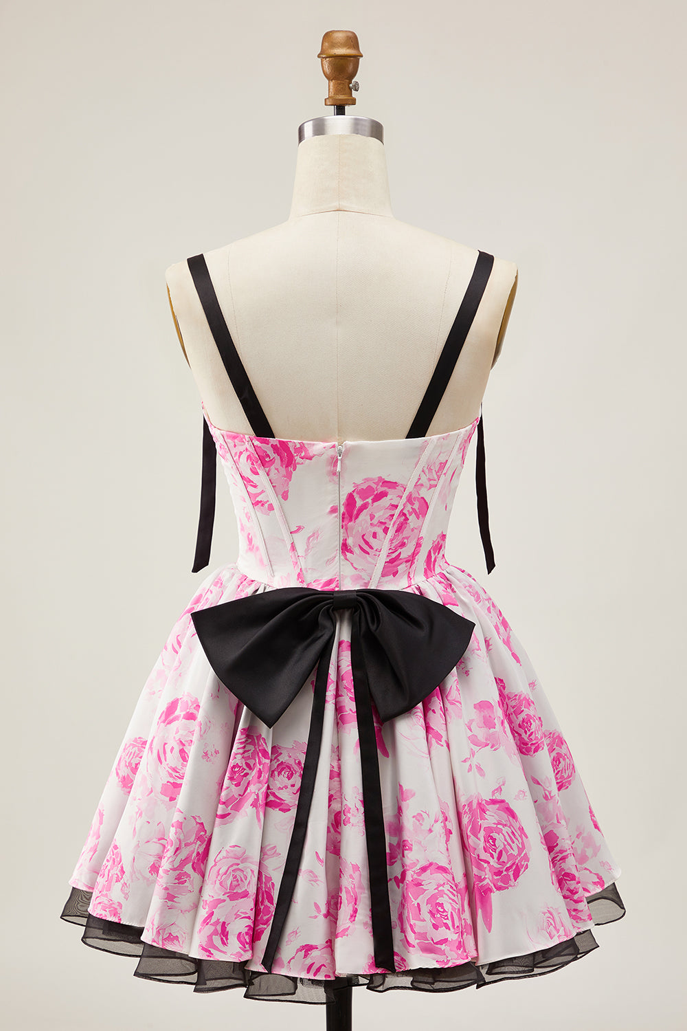 White Blue Floral Corset A Line Short Homecoming Dress