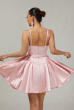Blush Cowl Neck A-Line Spaghetti Straps Beaded Satin Homecoming Dress