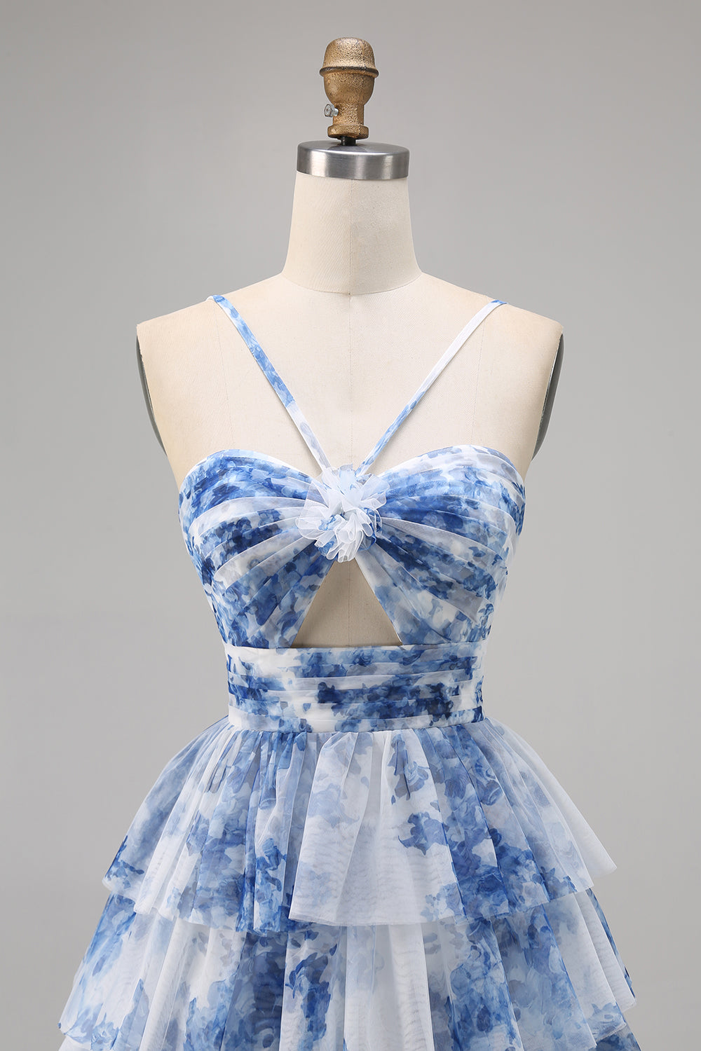 Green Floral Tiered Keyhole A Line Short Homecoming Dress