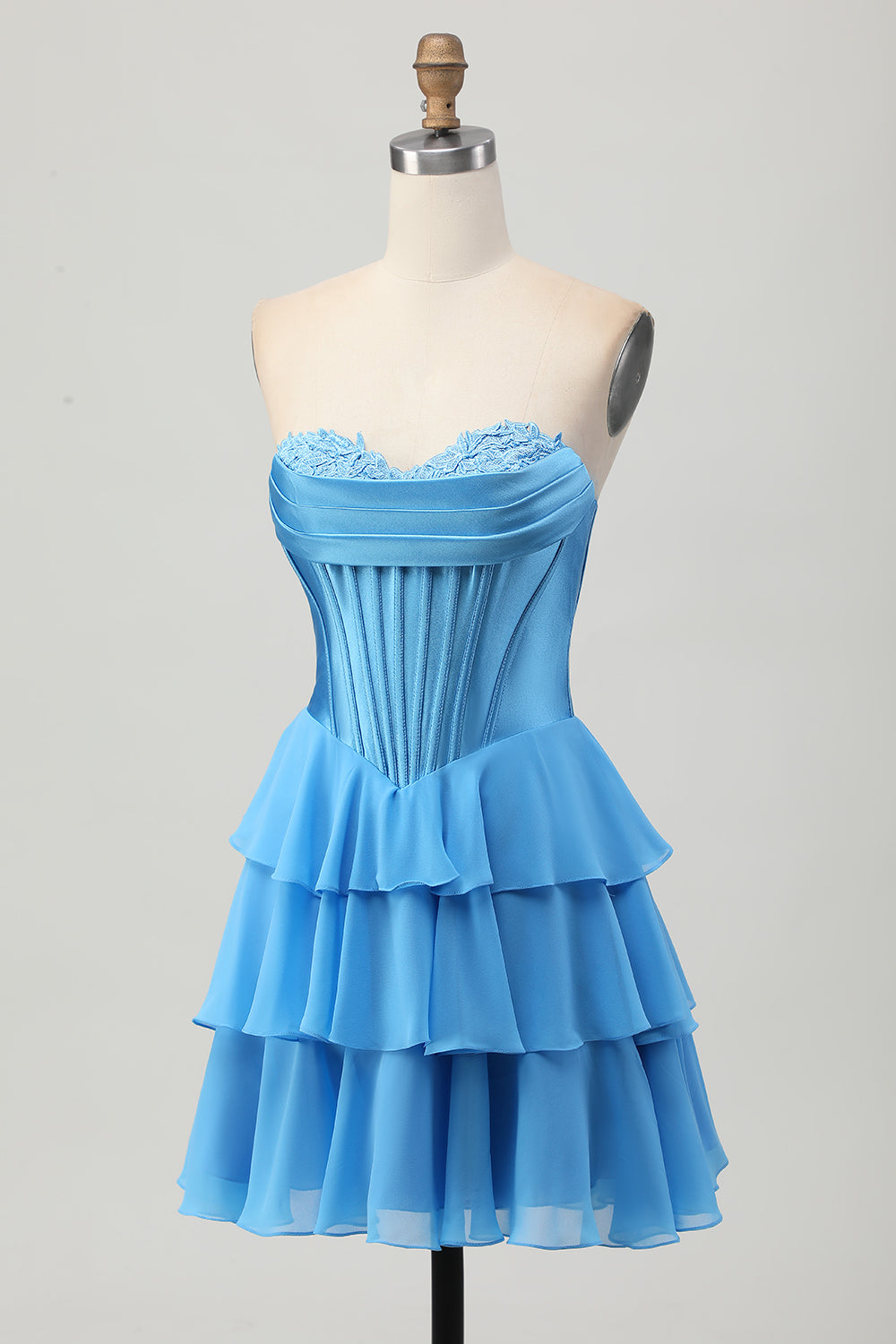 Blue Strapless Corset Tiered A-Line Short Homecoming Dress