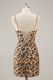 Kahki Leopard Corset Bodycon Homecoming Dress with Sequins
