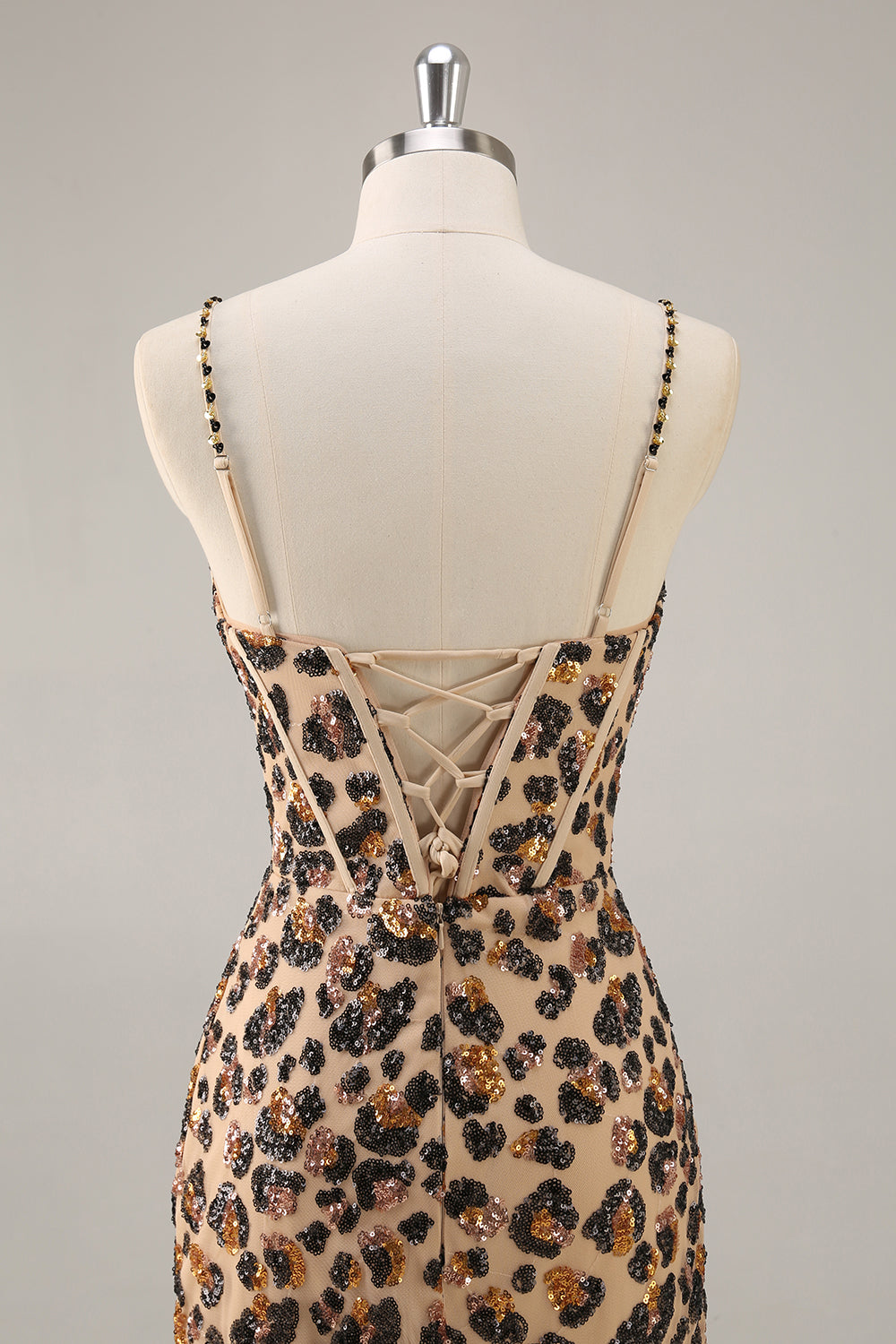 Kahki Leopard Corset Bodycon Short Homecoming Dress with Sequins