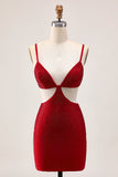 Chic Red Bodycon Beaded Cut Out Homecoming Dress