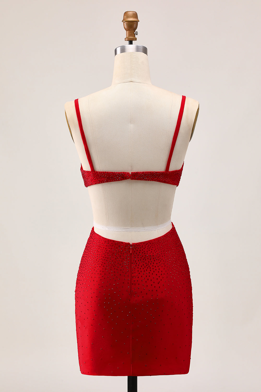Chic Bodycon Spaghetti Straps Beaded Cut Out Red Homecoming Dress
