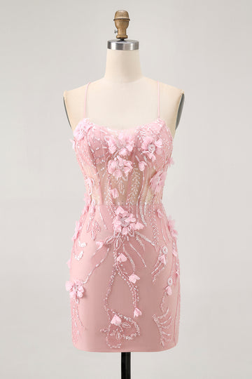 Sequins Beaded Blush Bodycon Short Corset Homecoming Dress