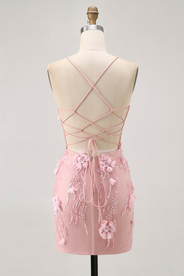Sequins Beaded Blush Bodycon Short Corset Homecoming Dress