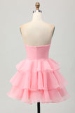 Cute A-line Strapless Cut Out Tiered Green Short Homecoming Dress