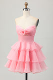 Cute A-line Strapless Cut Out Tiered Green Short Homecoming Dress