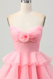 Cute A-line Strapless Cut Out Tiered Green Short Homecoming Dress