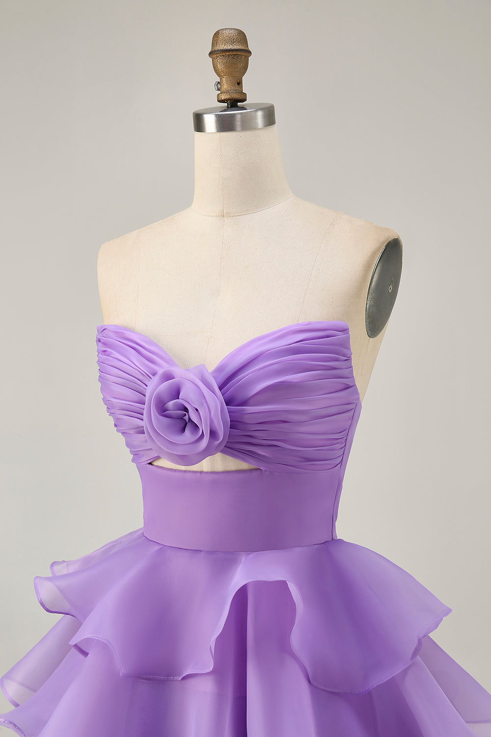 Tiered Cute A-Line Strapless Cut Out Purple Homecoming Dress