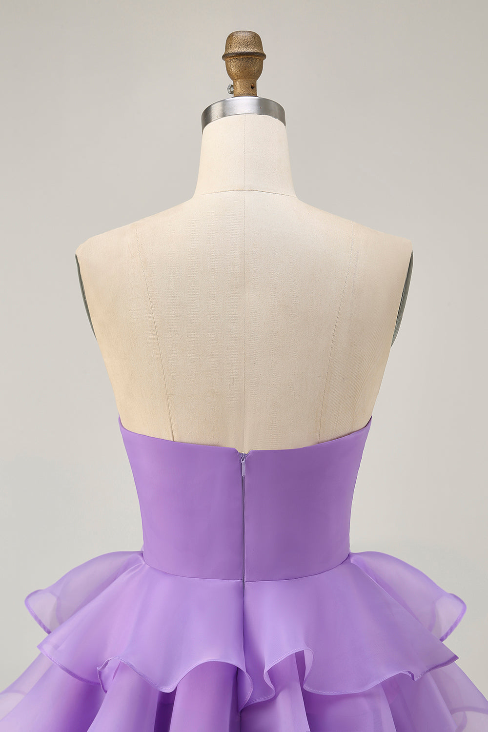 Tiered Cute A-Line Strapless Cut Out Purple Homecoming Dress