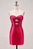 Beaded Strapless Burgundy Cut Out Homecoming Dress