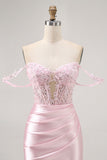Pink Off The Shoulder Bodycon Corset Homecoming Dress