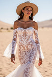 White Mermaid Off the Shoulder Lace Western Wedding Dress