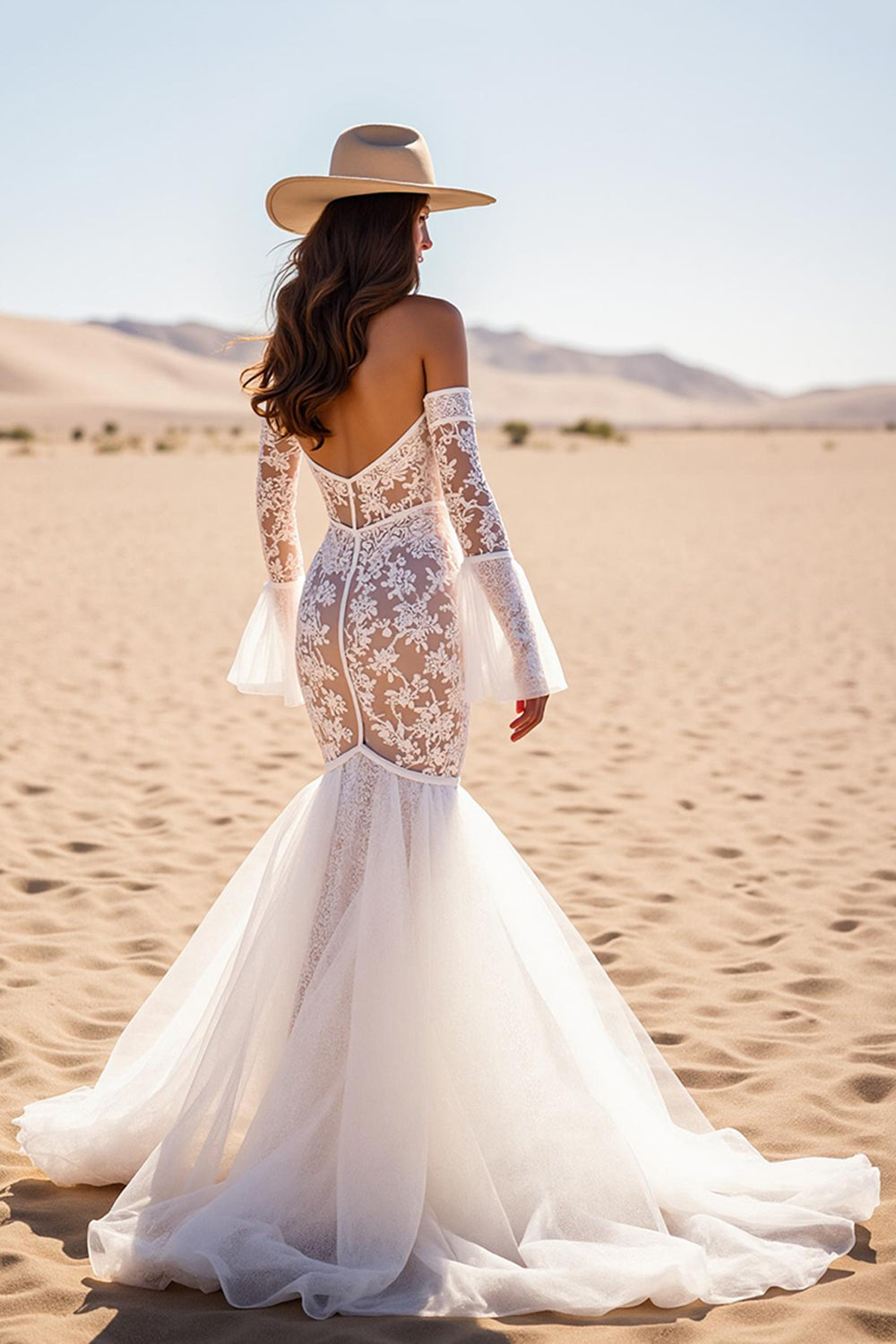 White Mermaid Off the Shoulder Lace Western Wedding Dress