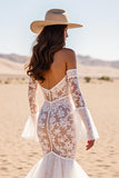 White Mermaid Off the Shoulder Lace Western Wedding Dress