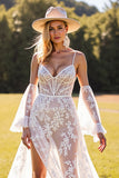 White A Line Corset Lace Western Wedding Dress