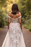 White A Line Off the Shoulder Wedding Dress with Lace