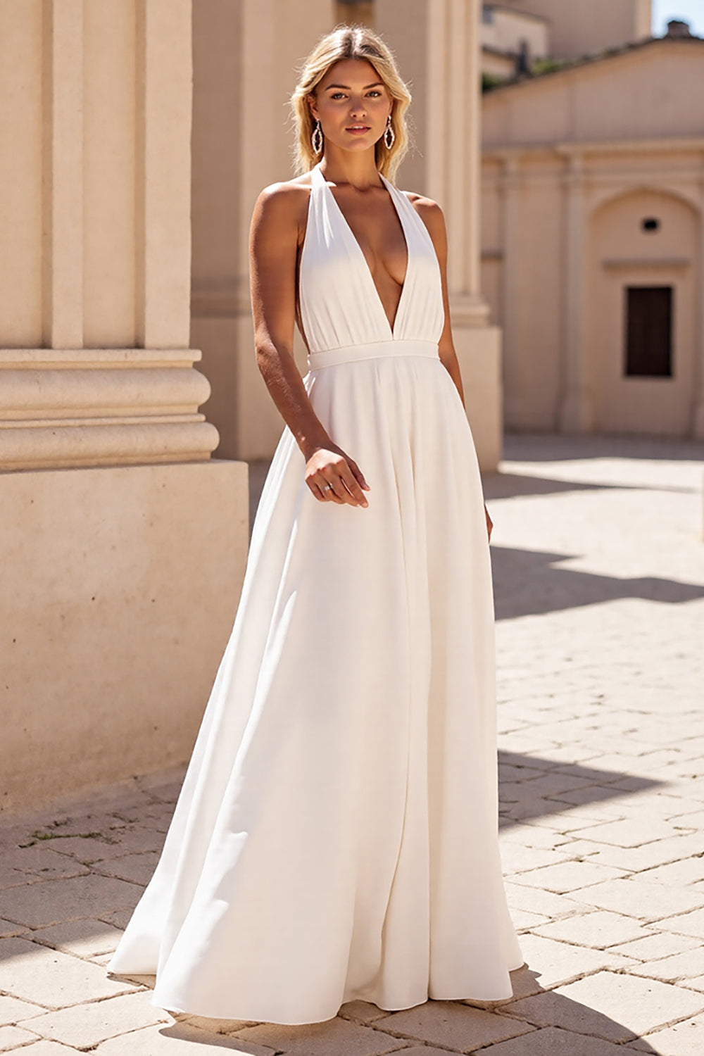 Halter A Line Sweep Train Simple Wedding Dress