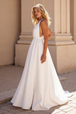 Halter A Line Sweep Train Simple Wedding Dress