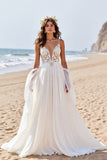 Chiffon A Line Beach Sweep Train Wedding Dress with Lace