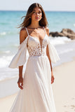Chiffon White A Line Wedding Dress with Sleeves