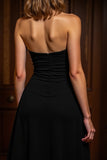 Black A Line Strapless Ruffled Cocktail Dress