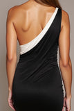 Black One Shoulder Bodycon Cocktail Dress with Bow