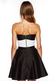Strapless A Line Satin Black and White Cocktail Dress with Slit