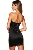 Bodycon Strapless Black Cocktail Dress with Rhinestones