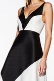 Black and White A Line V Neck Midi Cocktail Dress