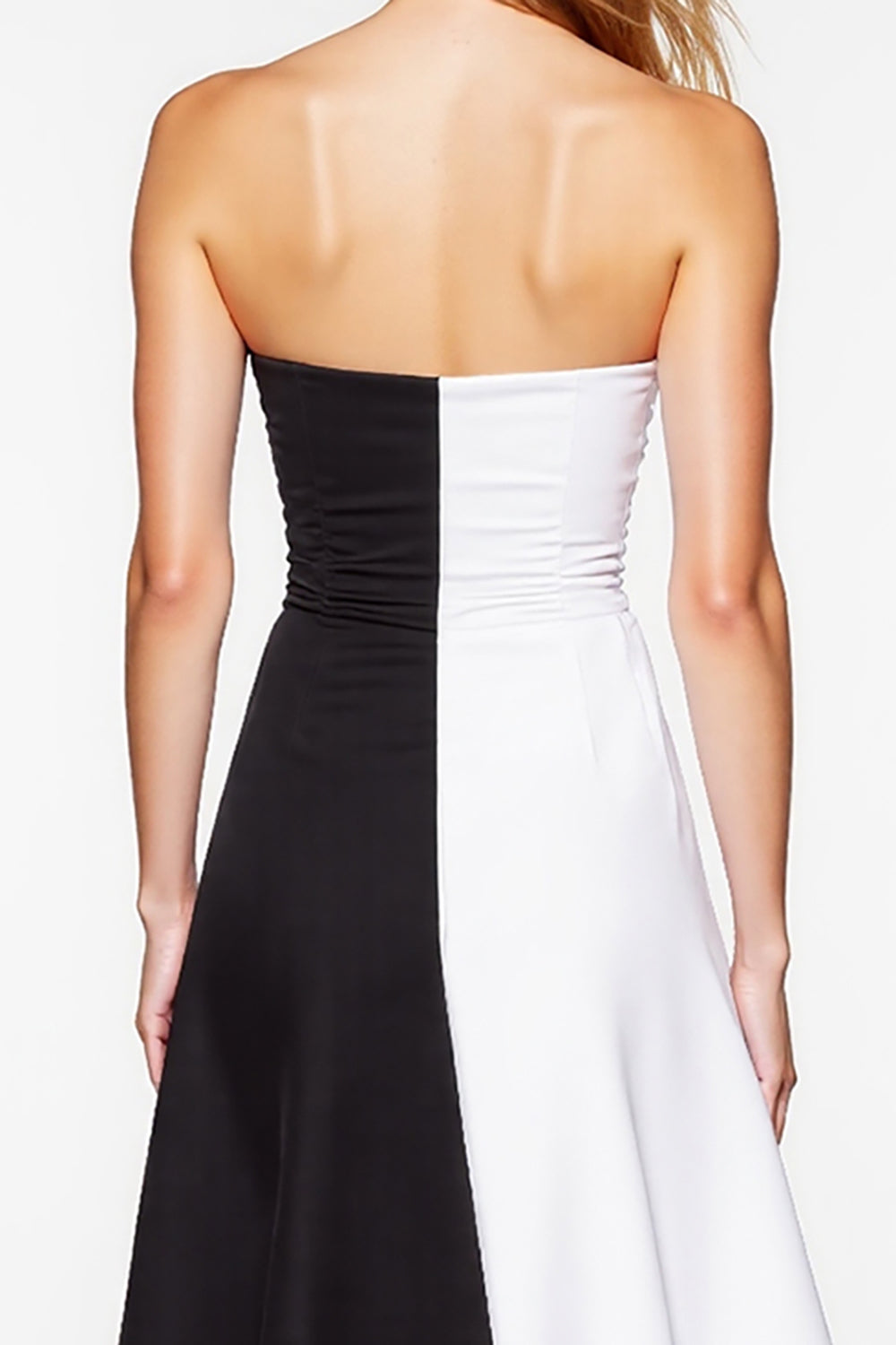 Strapless A Line Black and White Cocktail Dress with Slit