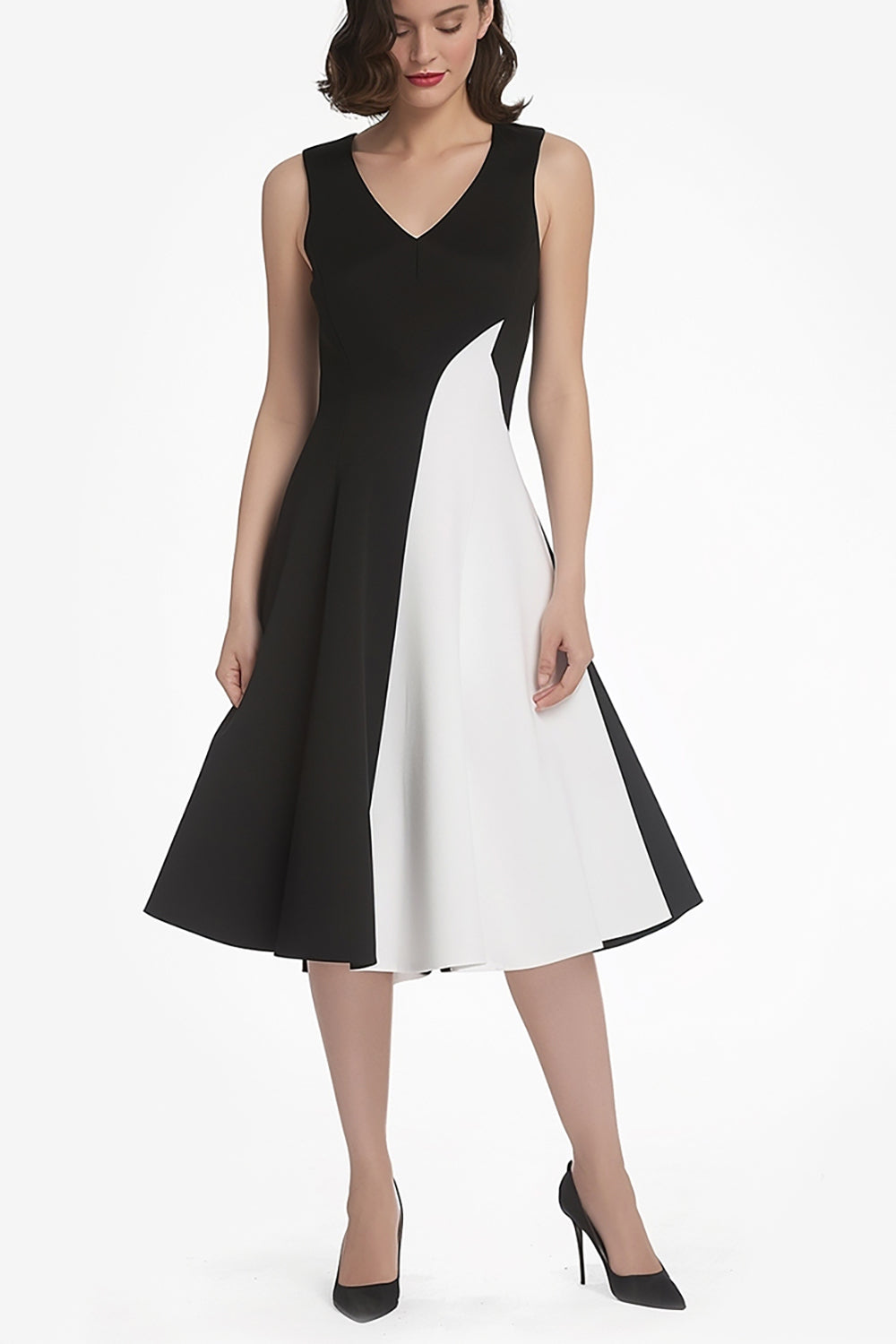 Chic Black and White A Line Midi Cocktail Dress