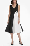 Chic Black and White A Line Midi Cocktail Dress