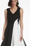 Chic Black and White A Line Midi Cocktail Dress