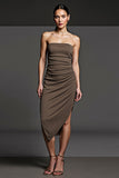 Coffee Bodycon Satin Midi Formal Dress with Slit