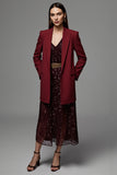 Burgundy Peak Lapel Women Work Blazer