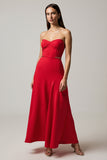 Red A Line Satin Long Formal Dress