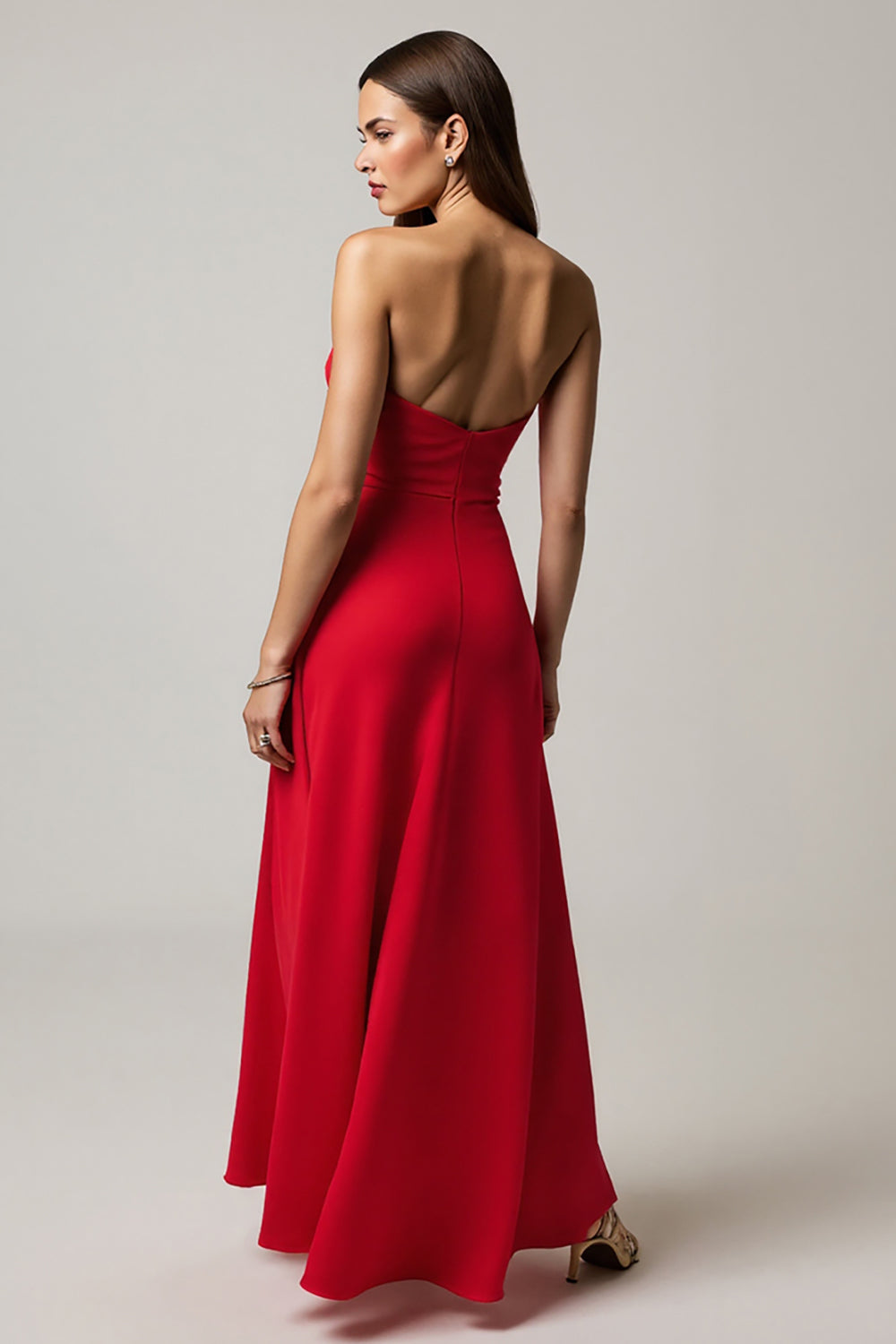 Red A Line Satin Long Formal Dress