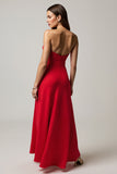 Red A Line Satin Long Formal Dress