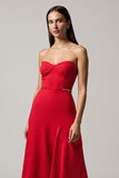 Red A Line Satin Long Formal Dress