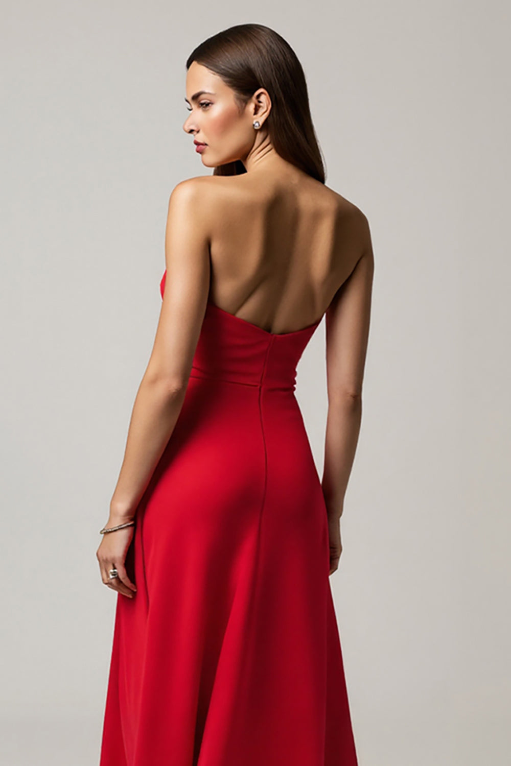 Red A Line Satin Long Formal Dress