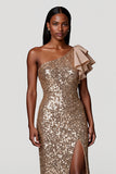 Sparkly Champagne Sheath Sequins Long Holiday Dress