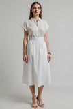 White A Line Collar Neck Midi Work Dress