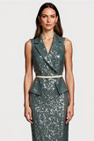 Sparkly Grey Green Sequins Bodycon Midi Semi Formal Dress with Ruffles