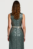 Sparkly Grey Green Sequins Bodycon Midi Semi Formal Dress with Ruffles